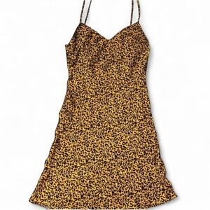 AUDREY 3 + 1 Gold & Black Leopard Print Spaghetti Strap Mini Dress Size Medium